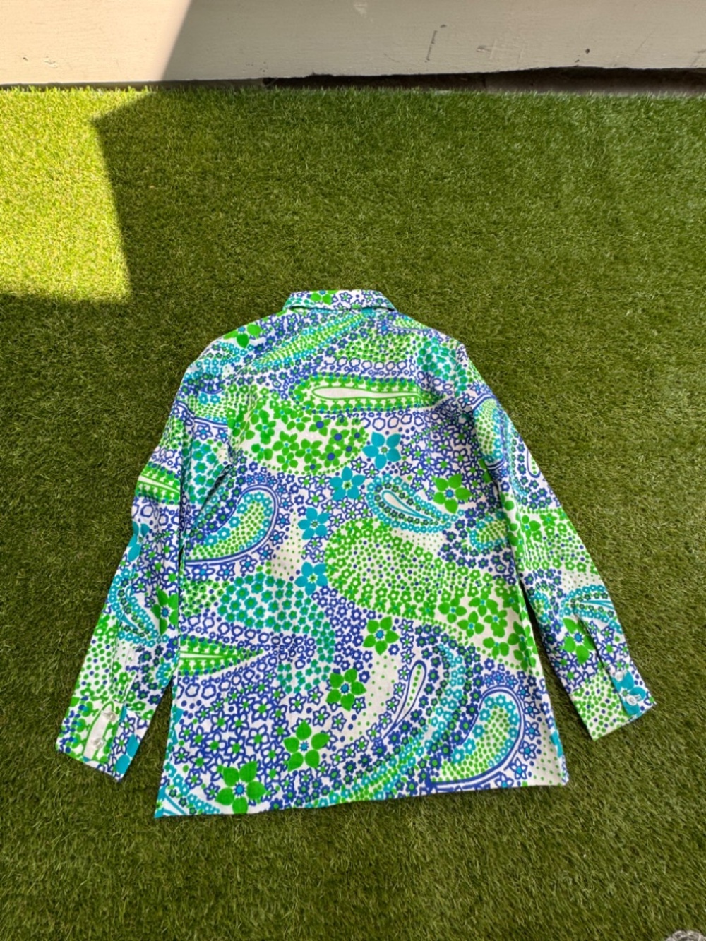 Vintage Donn kenny Green Blue Retro Vibrant Blouse Size 9/10 - Picture 3 of 9
